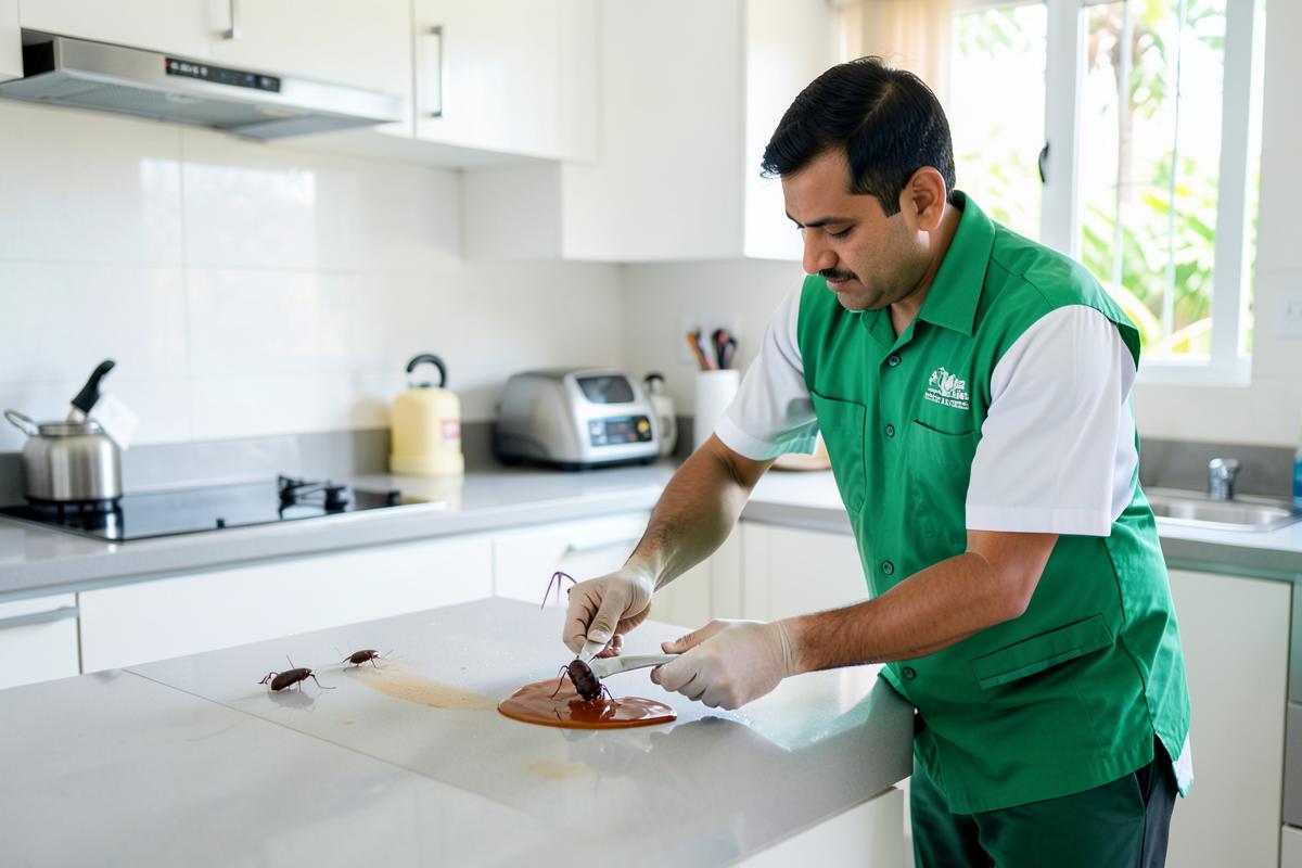 Cockroach gel baiting treatment in a modern kitchen