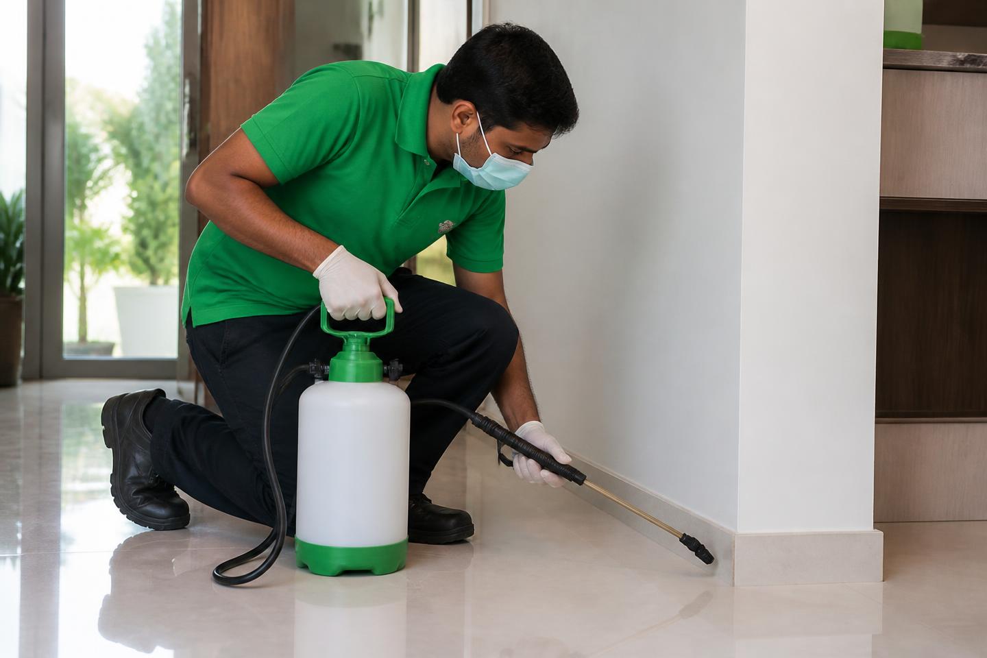 Asian Pest Control technician treating a home in Vadodara, Gujarat