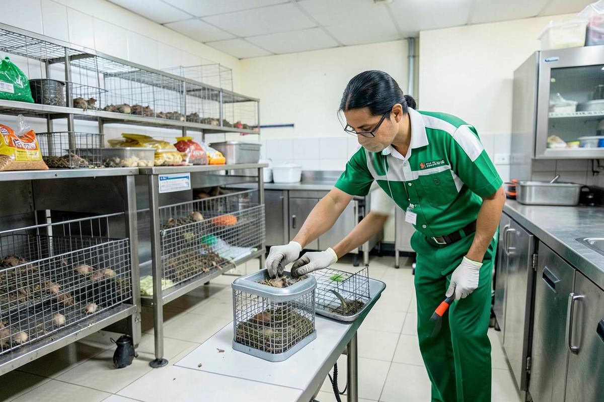 Safe rodent control in a commercial kitchen storage area
